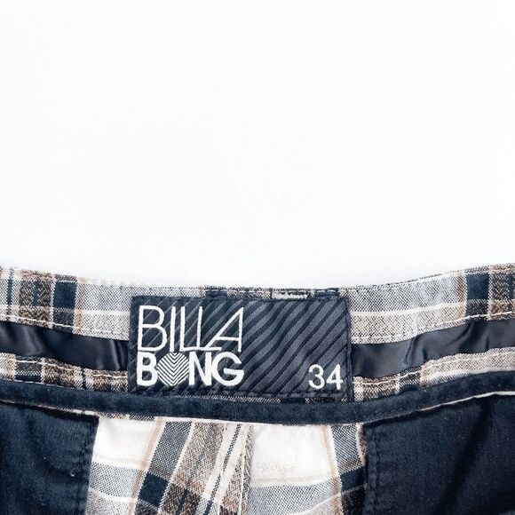 Billabong Mens Shorts Casual Flat Front Plaid Brown White Size 34 - Picture 3 of 9